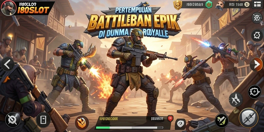 Screenshot gameplay <strong>180SLOT</strong> memperlihatkan aksi pertempuran seru dalam mode Battle Royale.