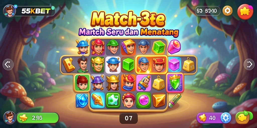 Tampilan gameplay 55KBET yang penuh warna dan menantang.