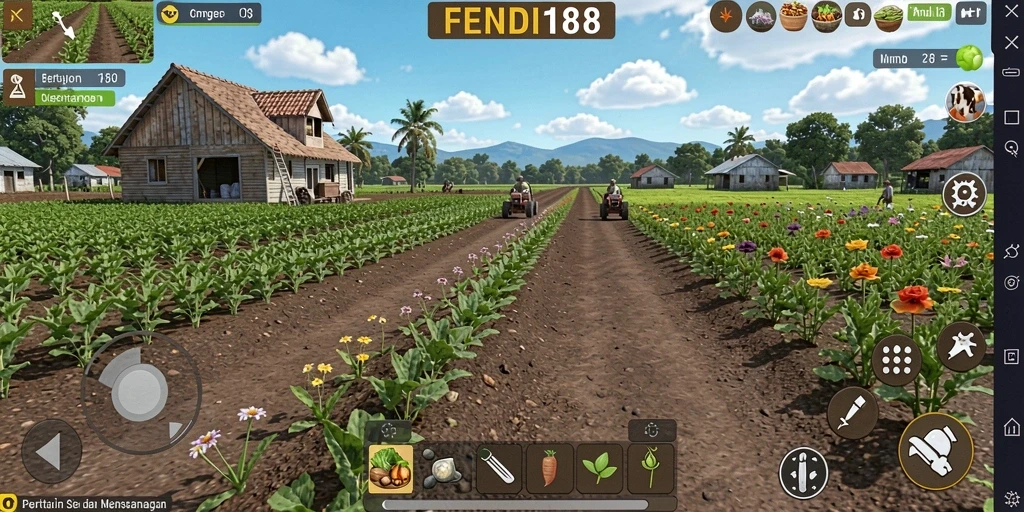 Screenshot utama gameplay FENDI188 yang menampilkan aktivitas pertanian.