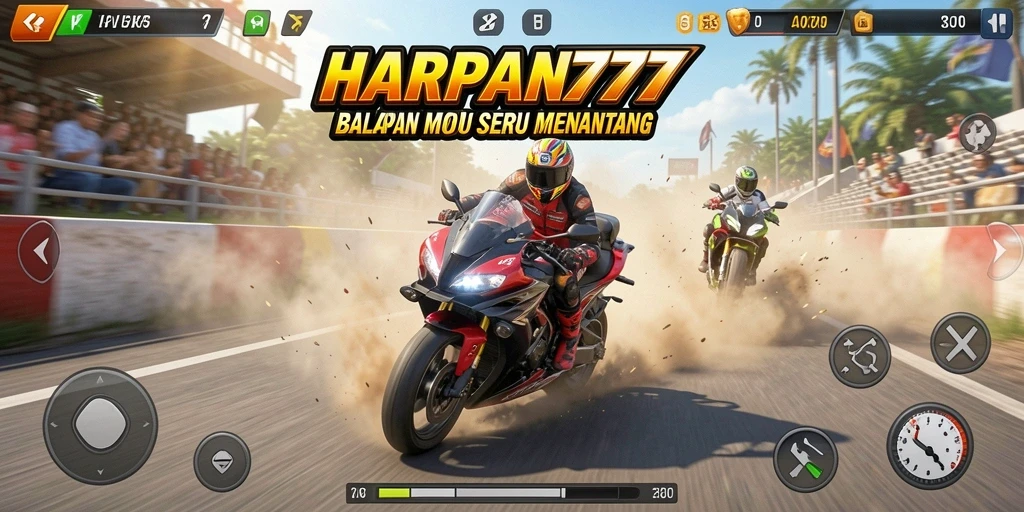 Tangkapan layar dari gameplay balapan motor yang mendebarkan di HARAPAN777.