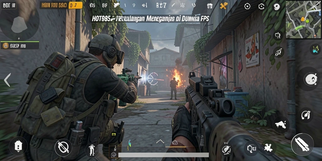 Tangkapan layar utama menunjukkan aksi intens dalam gameplay FPS.