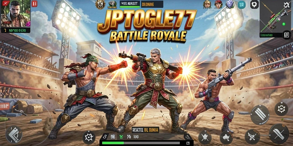 Screenshot gameplay JPTOGEL77 menampilkan aksi intens Battle Royale.