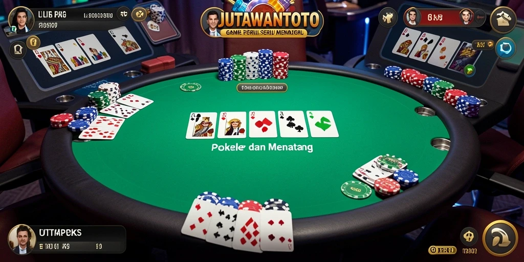 Tampilan gameplay seru dari JUTAWANTOTO dengan suasana poker yang mendebarkan.