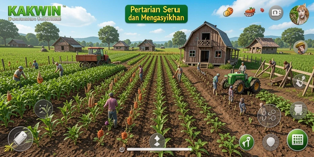 Tampilan gameplay KAKWIN dengan aktivitas bertani yang menawan.
