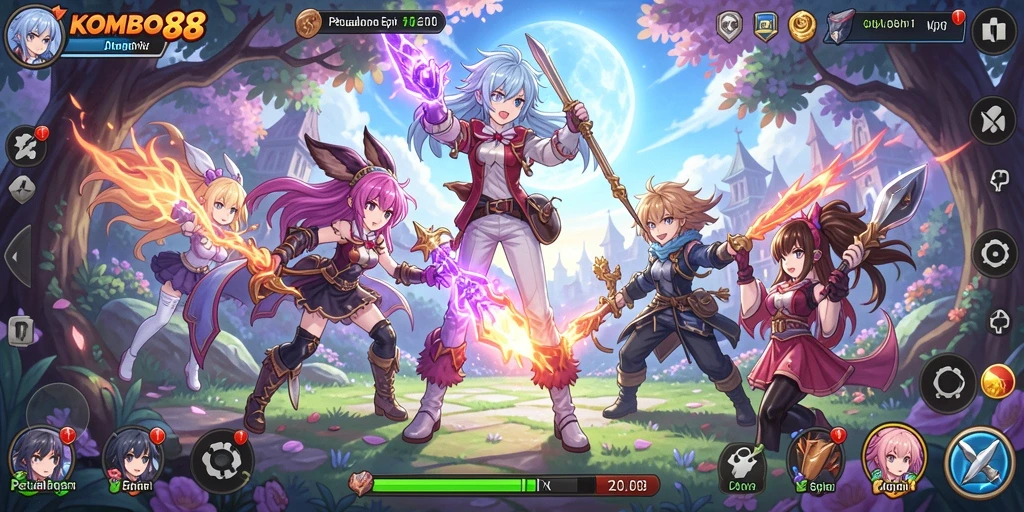 Tangkapan layar gameplay KOMBO88 menunjukkan aksi seru dalam dunia anime.