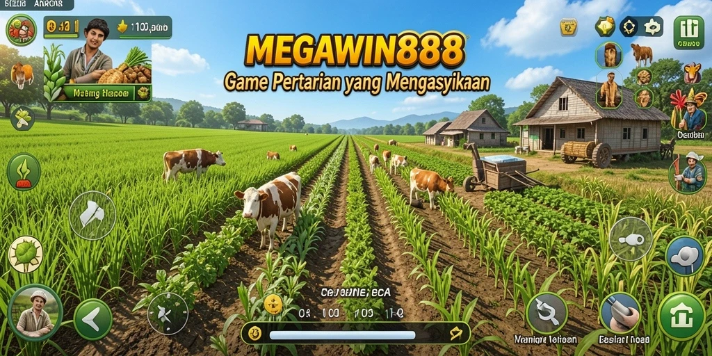 Tampilan gameplay yang seru di MEGAWIN888 dengan aktivitas pertanian.