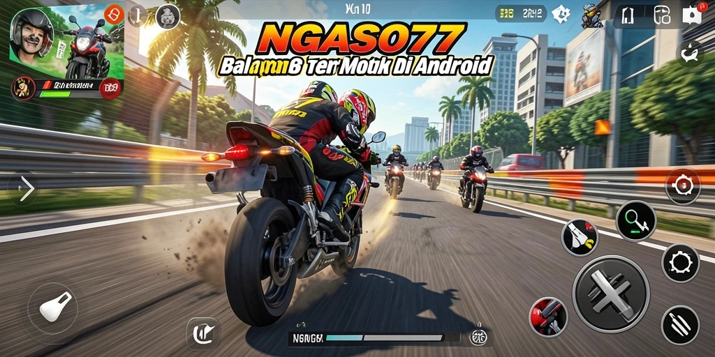 Tampilan gameplay seru NGASO77 dengan motor balap yang garang.