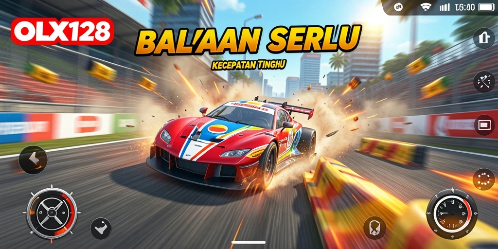 Tampilan menarik dari gameplay OLX128 yang penuh aksi balapan.
