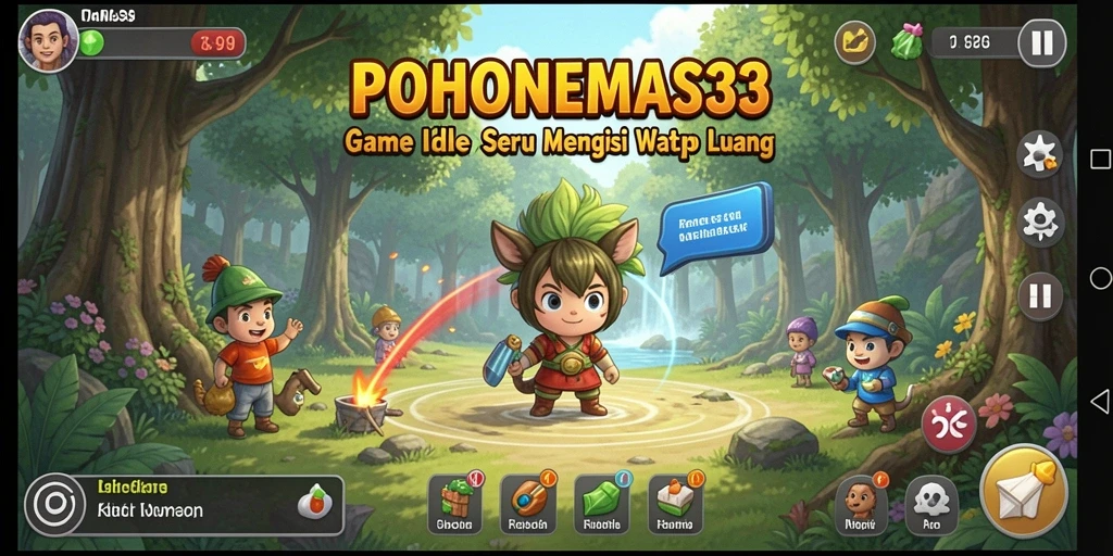 Tampilan gameplay menarik dari POHONEMAS33 saat mengelola kebun Idle.