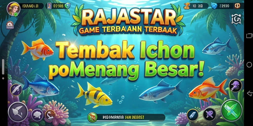 Tampilan gameplay menakjubkan dari RAJASTAR dengan aksi tembak ikan yang seru.