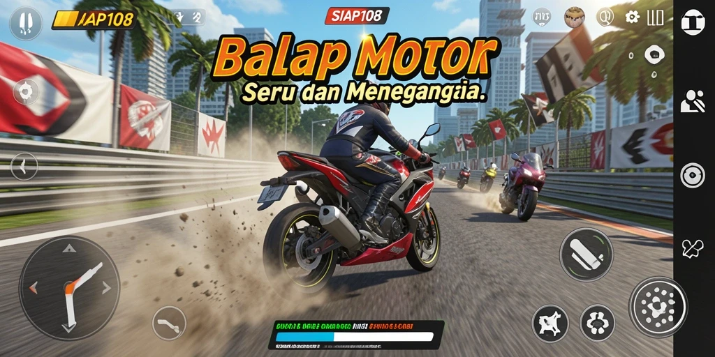 Tampilan gameplay balap motor yang seru dan mendebarkan.