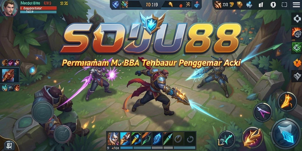 Tangkapan layar SOJU88 menampilkan aksi intens dalam permainan MOBA.