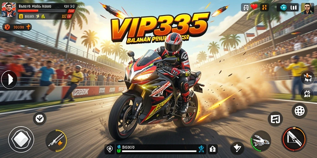 Screenshot menunjukkan gameplay balapan motor yang seru dan mendebarkan.